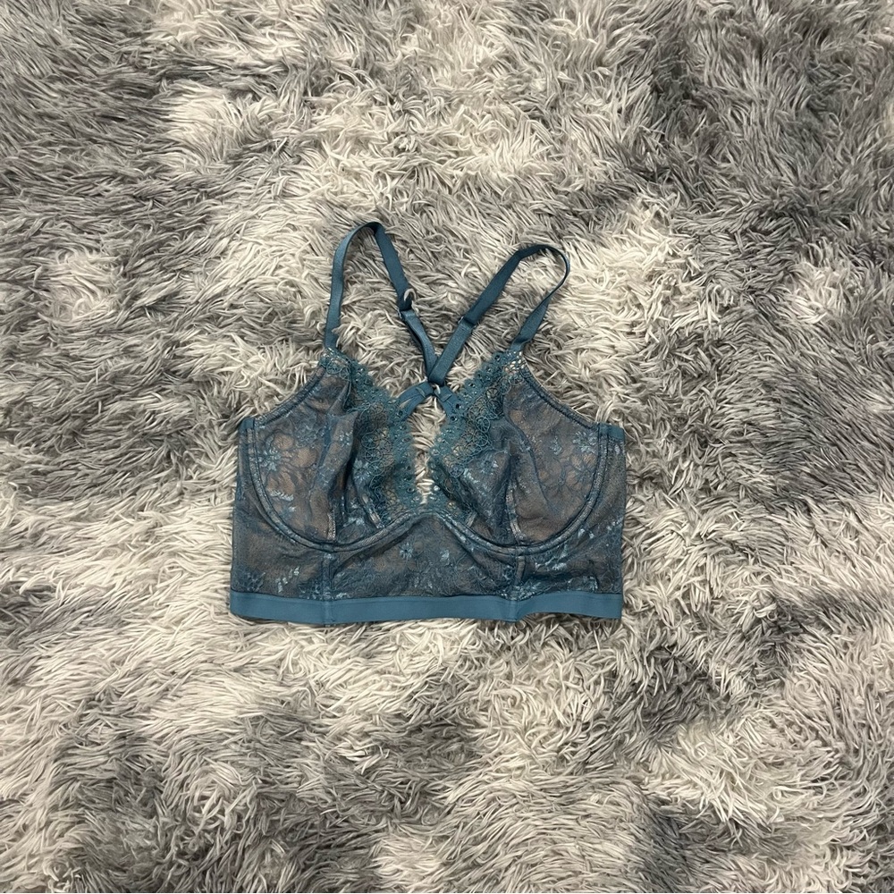 Victoria Secret Teal‎ Blue Lacey Strappy Bralette- Size 34D